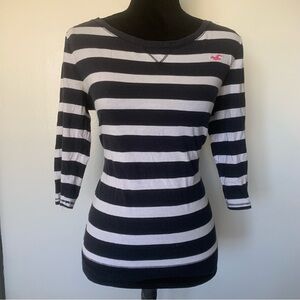 Hollister Navy and White Striped Long Sleeve Tee